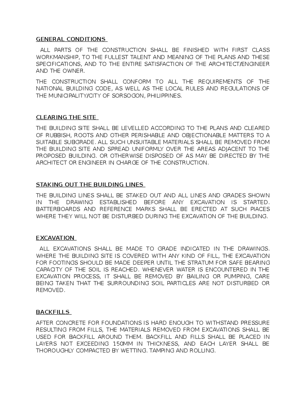 Construction Specifications and General Conditions for Project - Studocu