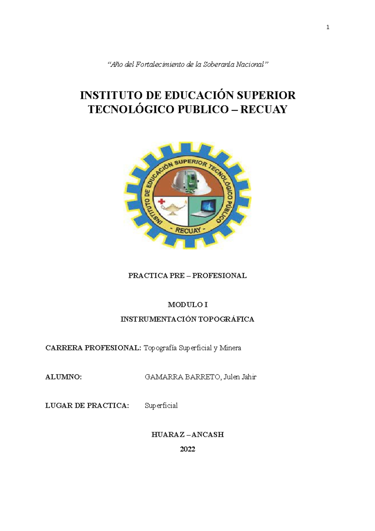 Informe de Práctica Pre-Profesional: Módulo I - Instrumentación Topográfica - Document Preview