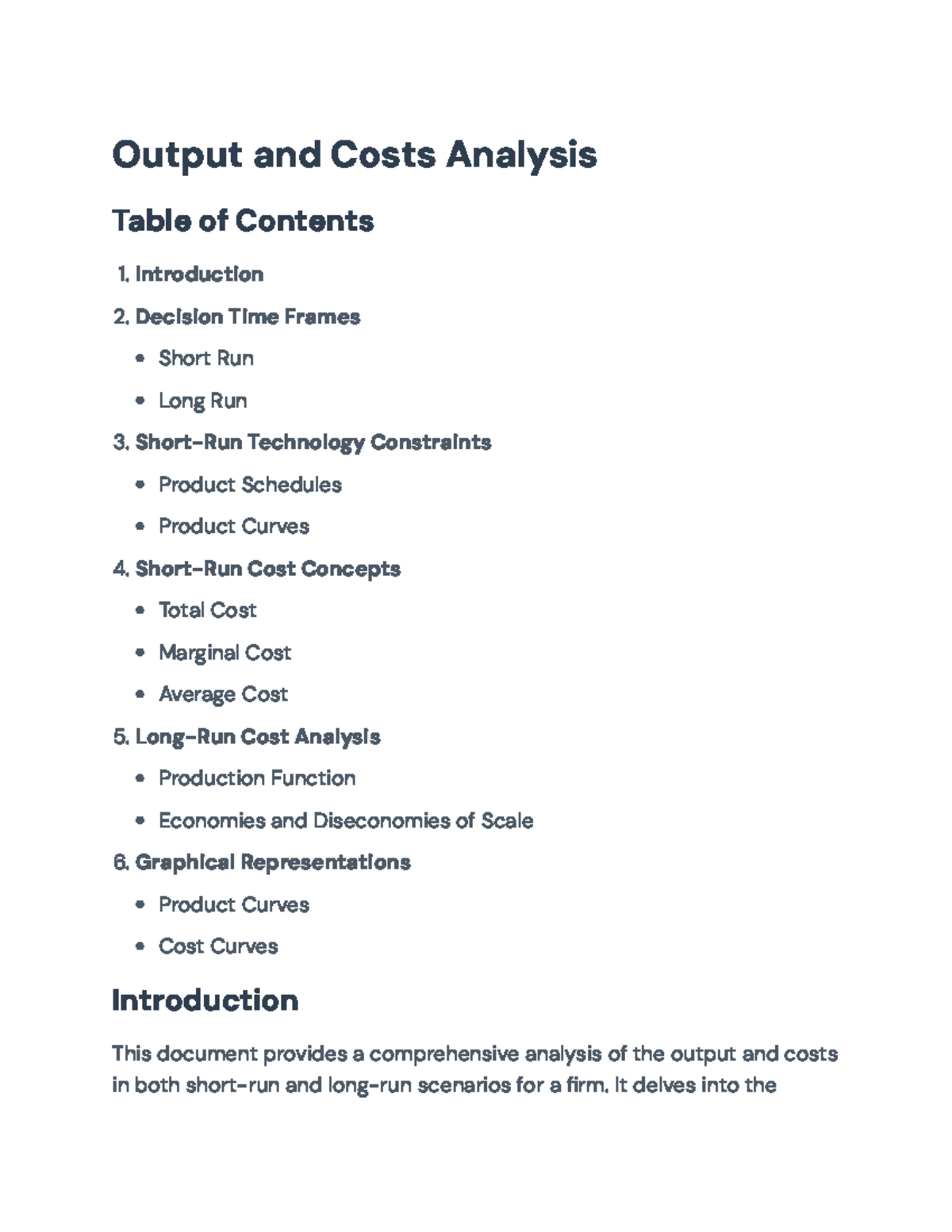 Output and Cost Analysis: Short-Run and Long-Run Perspectives - Output ...