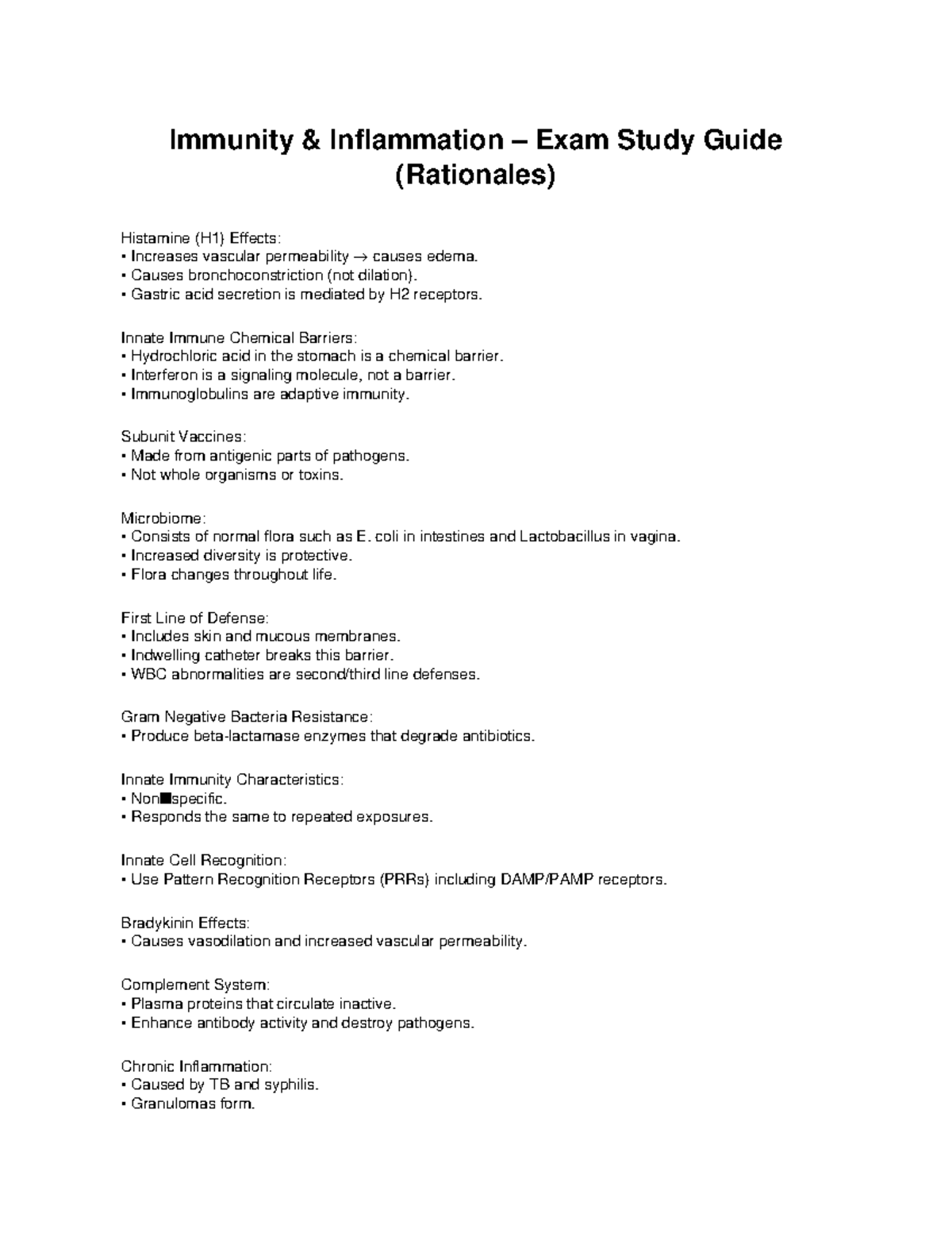 Immunity Inflammation Exam Study Guide: Key Concepts & Rationales - Studocu