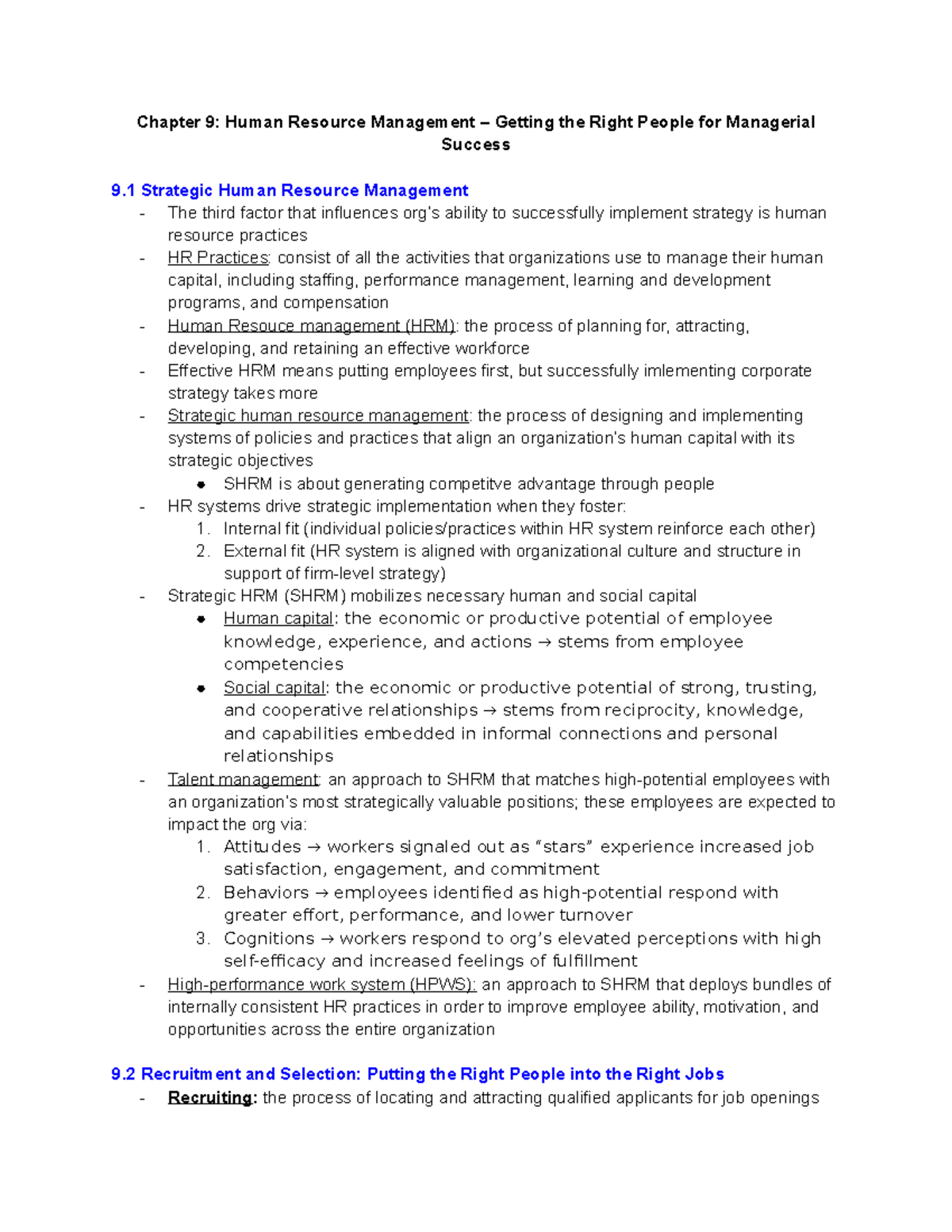 Chapter 9 - Strategic Human Resource Management Overview - Studocu