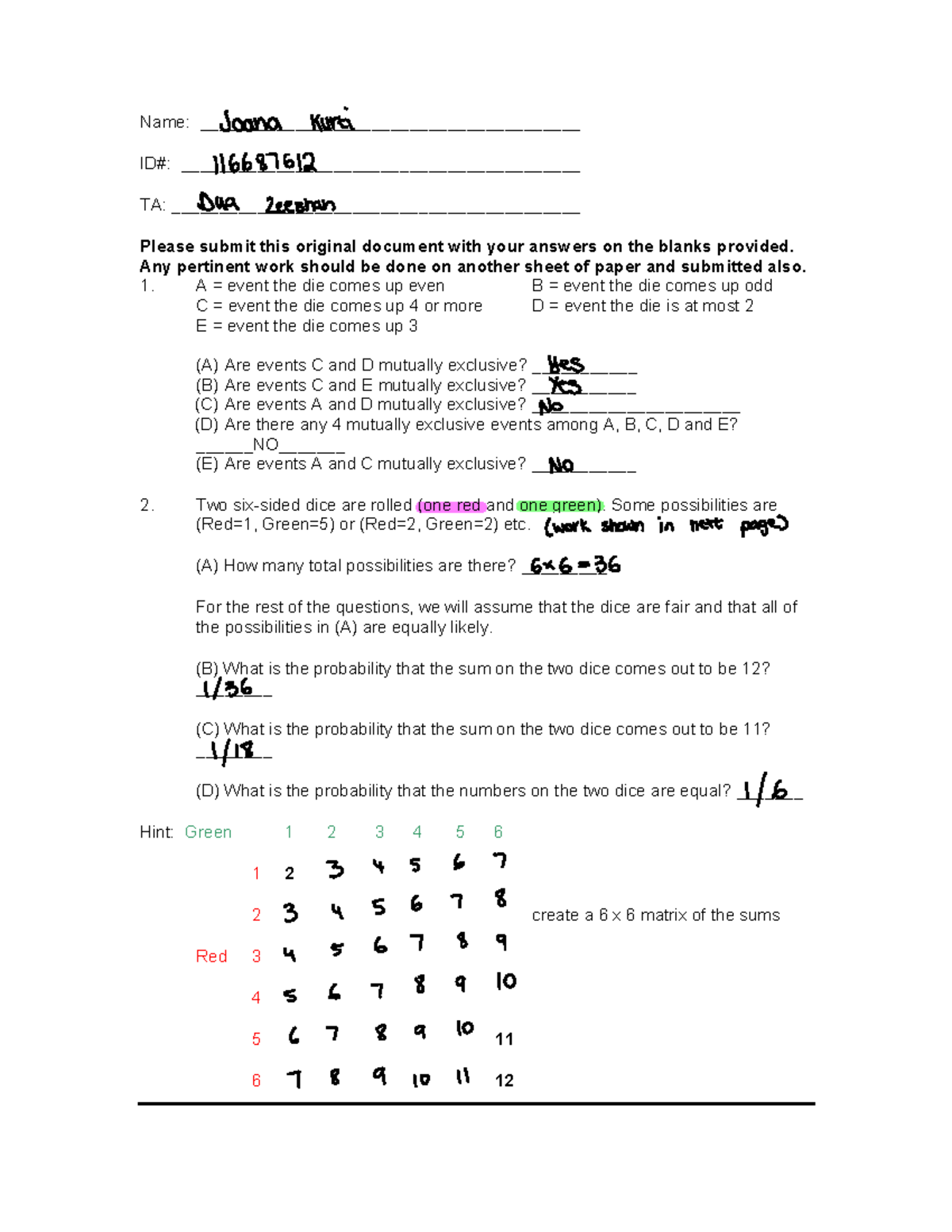 110 HW1 2 - Solved Homework 2 Notes on Probability and Events - Studocu