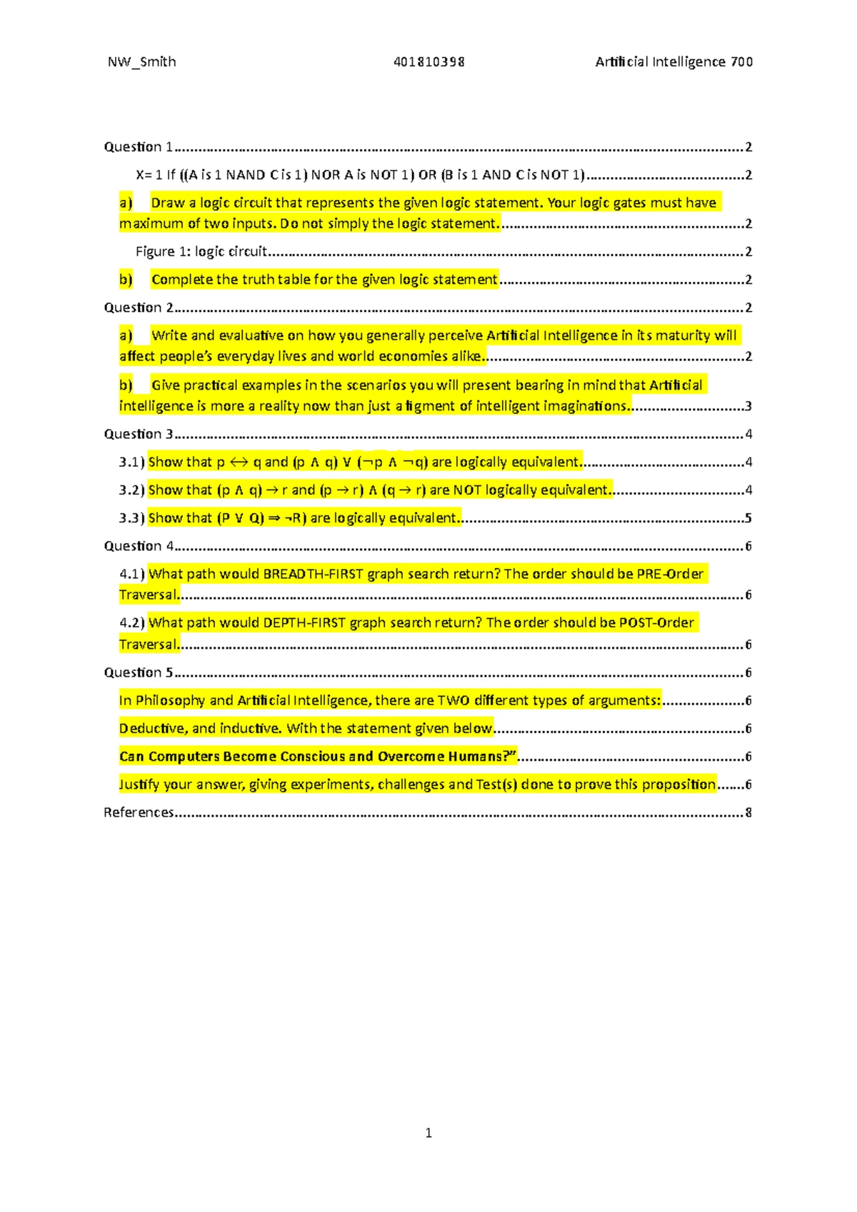 Artificial Intelligence CA TEST 2 - Final - 4. TURING TEST EASY A ...