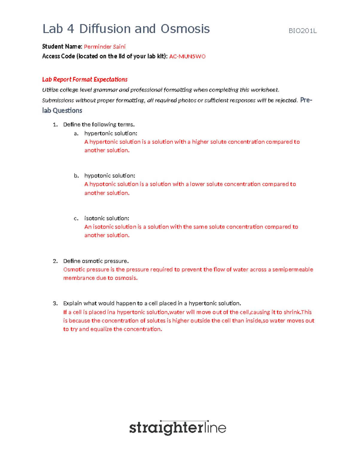 BIO201L Lab 4: Diffusion and Osmosis Experiment Report - Studocu