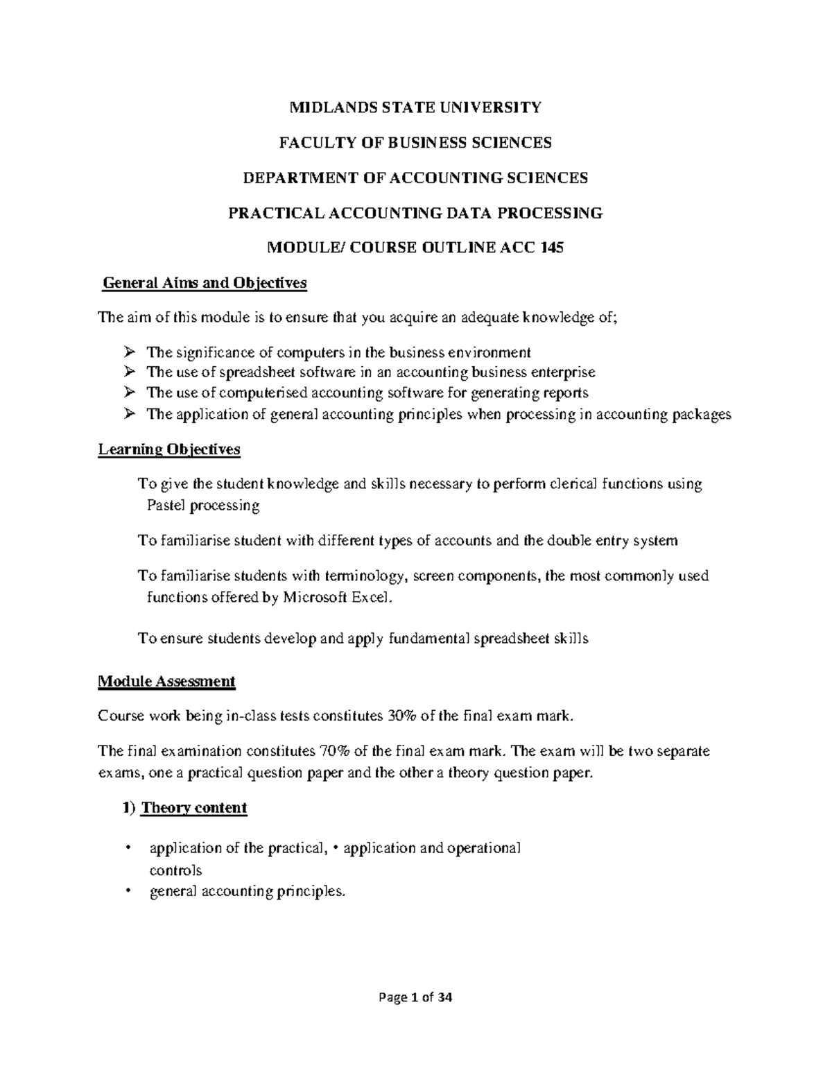 ACC 145 Practical Accounting: Pastel & Excel Notes Guide - Studocu