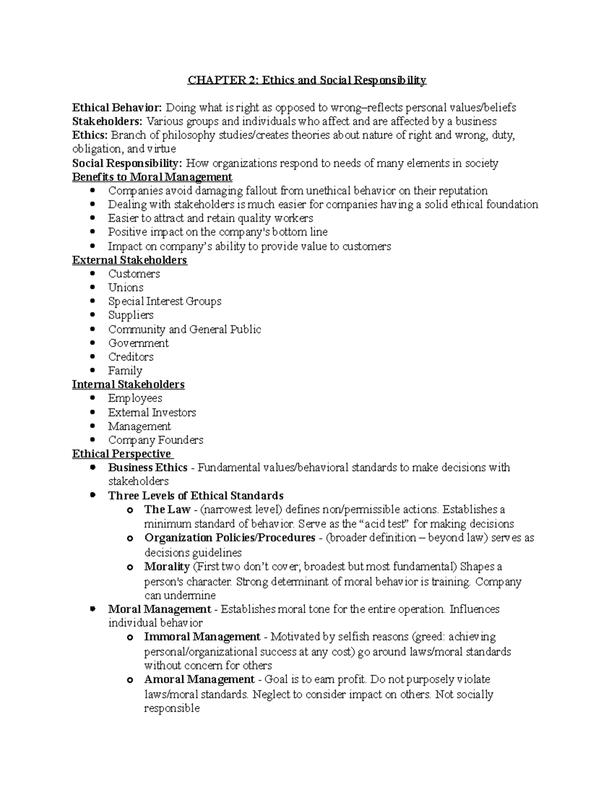Entrepreneurship Chapter 2 Book Study Guide - CHAPTER 2: Ethics and ...