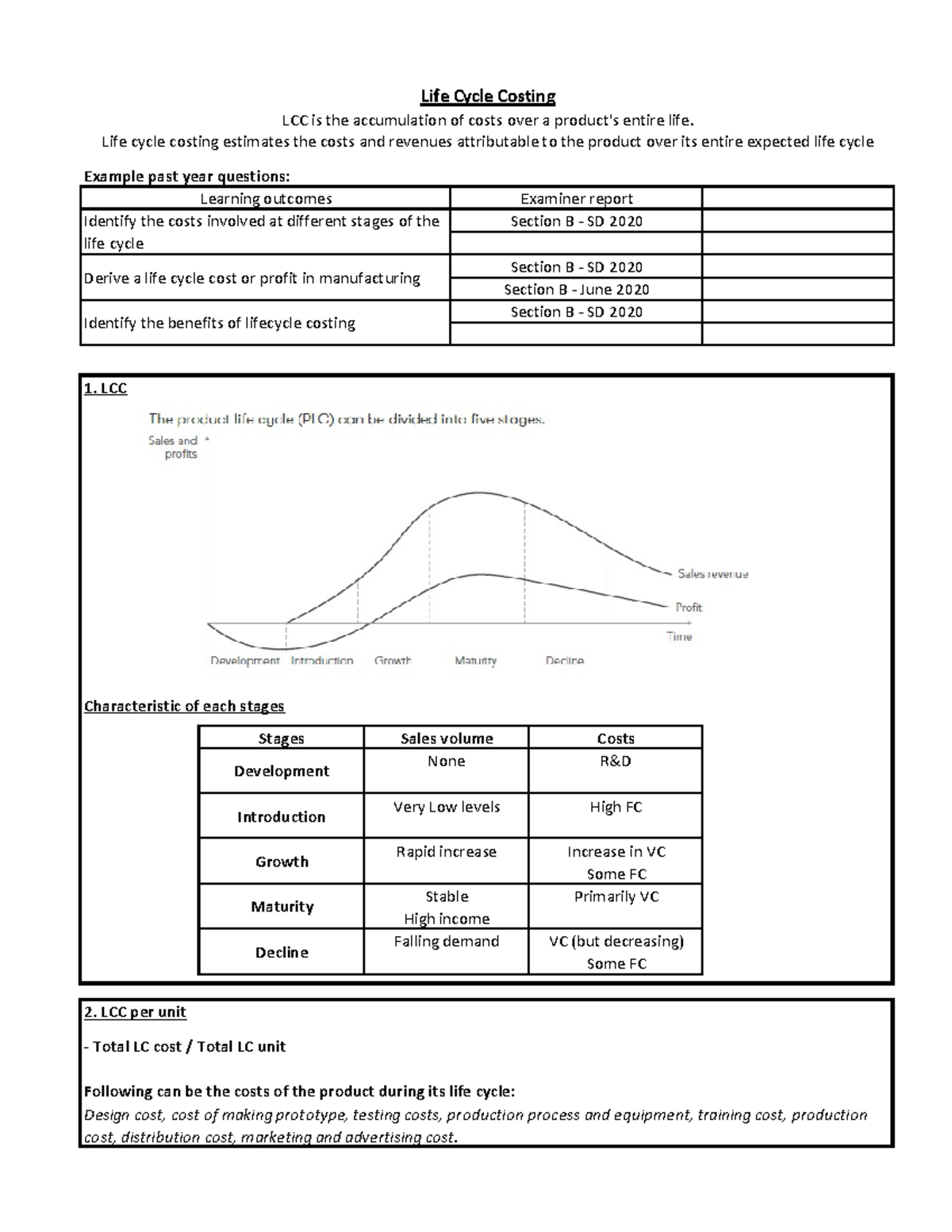 Rev - Life cycle costing analysis and past exam questions (LCC) - Studocu