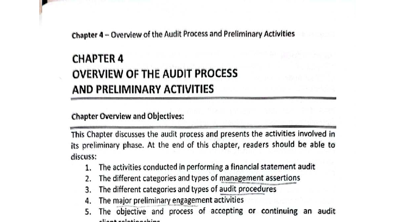 Chapter 4: Overview of the Audit Process and Preliminary Activities (CS ...