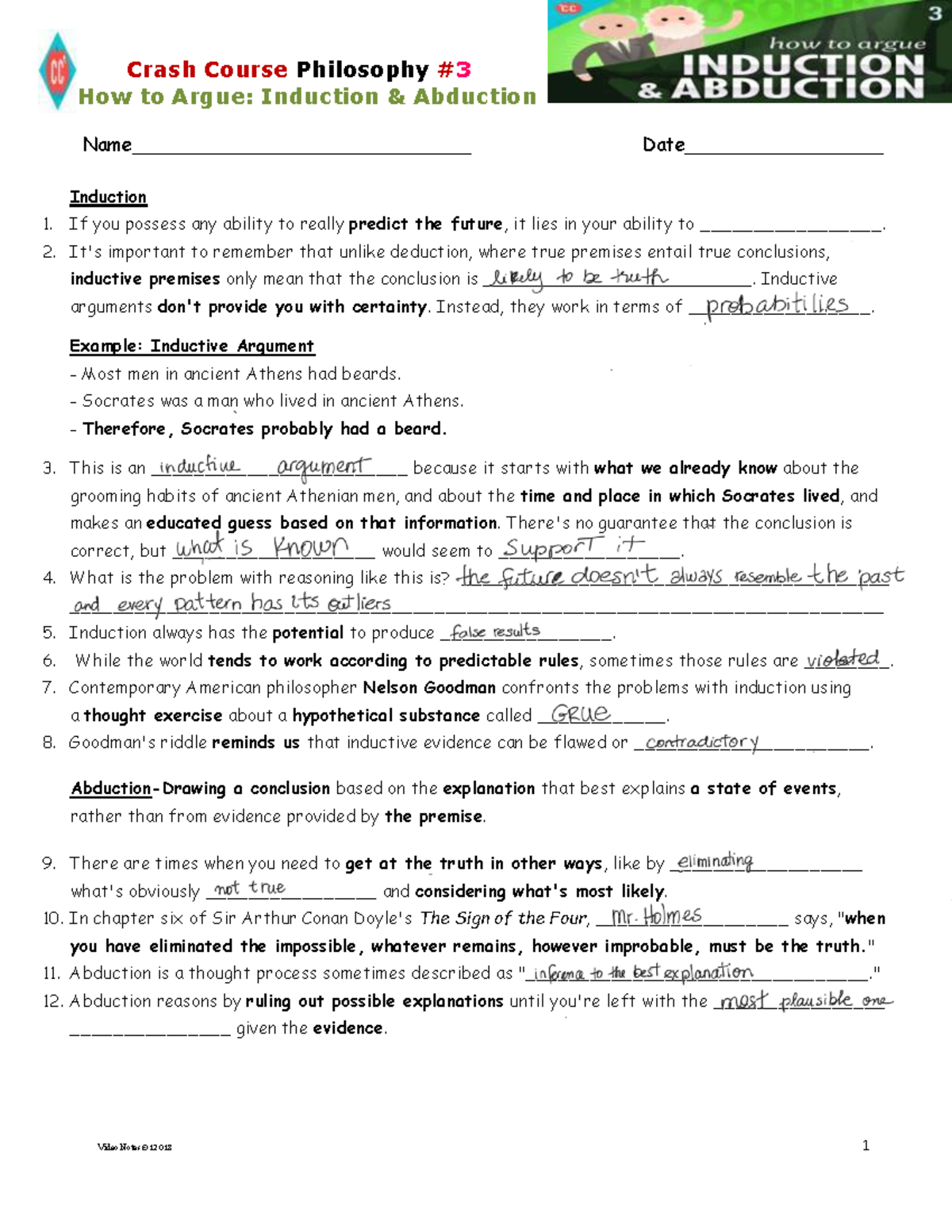 Week I - Worksheet #3 - Induction & Abduction in Philosophy - Studocu