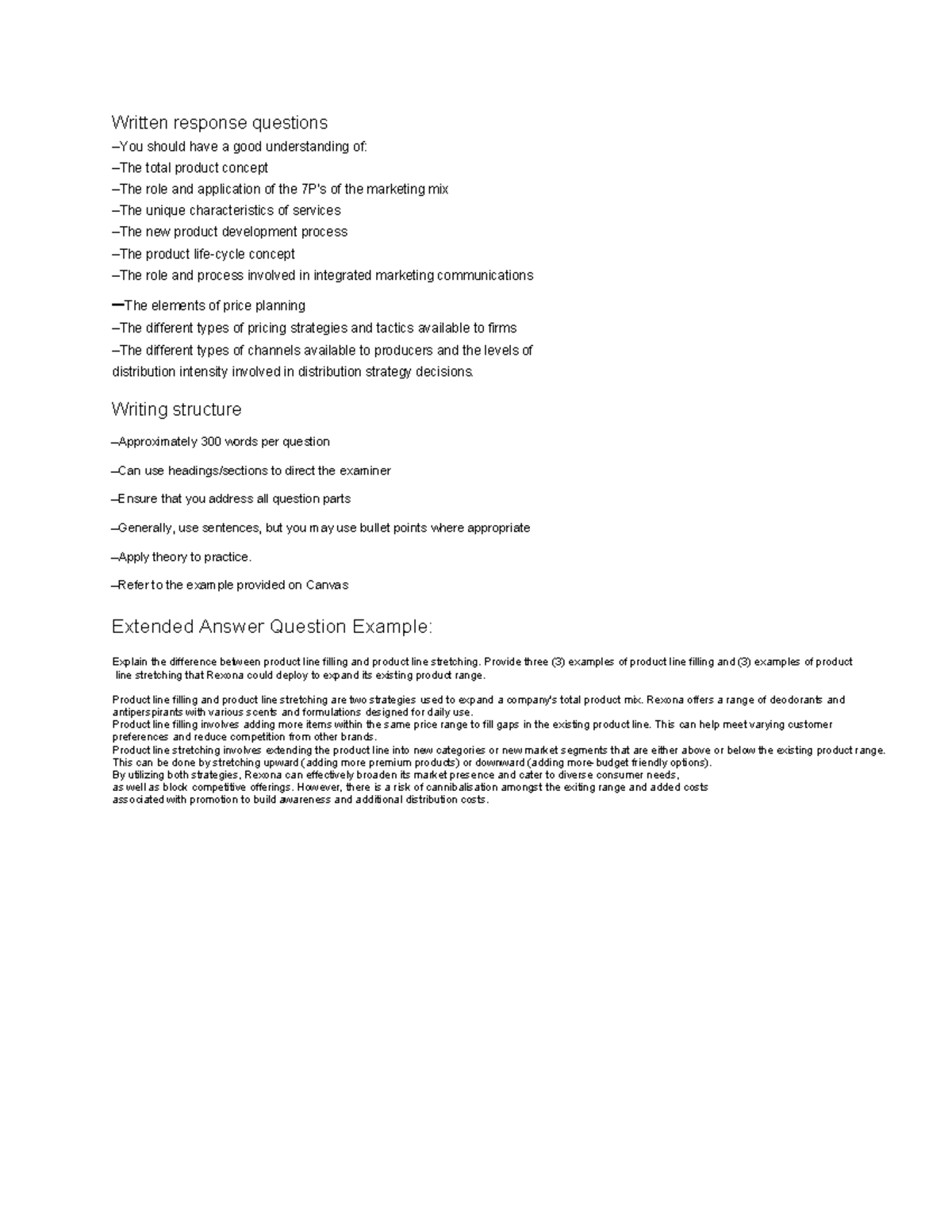 Final Exam: Written Response Questions on Marketing Concepts and ...