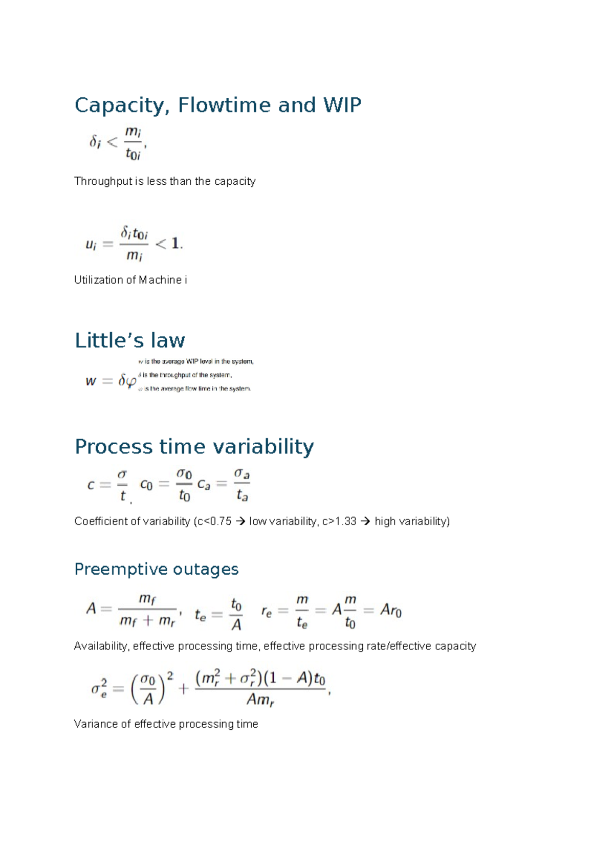 1CV50 Capacity, Flowtime, and WIP Formulas Overview - Studeersnel