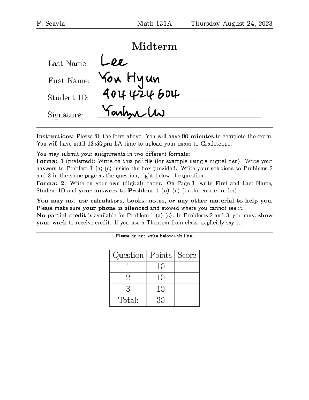 Math 131A Midterm Exam Instructions and Problem Set - Studocu