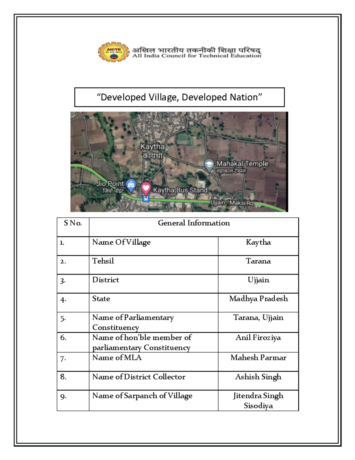 Piyush ror - qwertyyuu - S No. General Information Name Of Village ...
