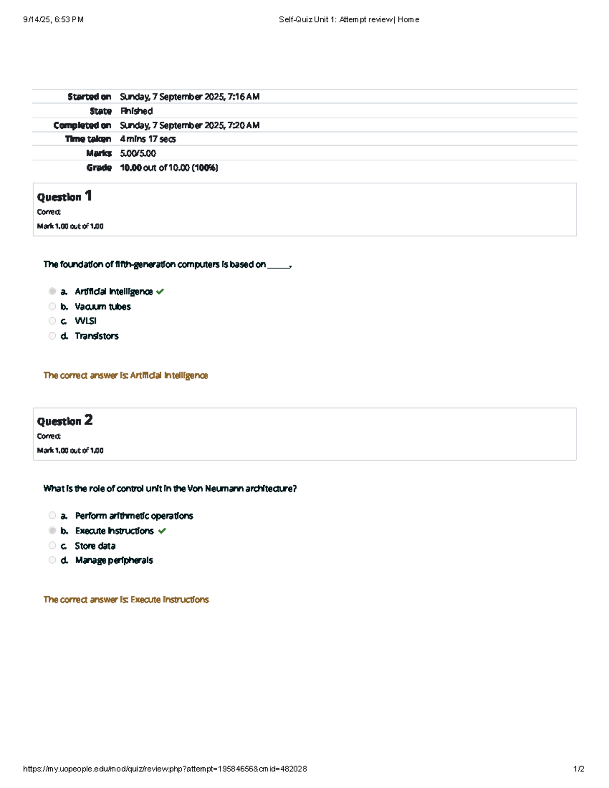Self-Quiz Unit 1: Computer Foundations CS 1111 - Studocu