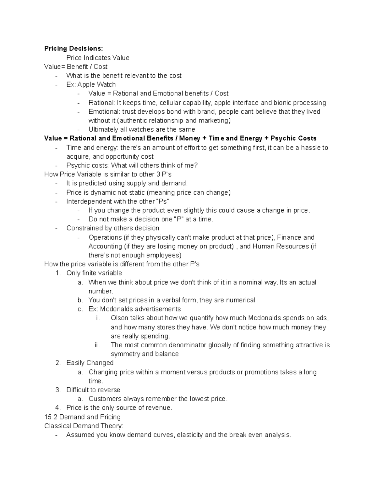 BA-370 Chapter 14 & 15 Pricing Strategies and Demand Analysis - Studocu