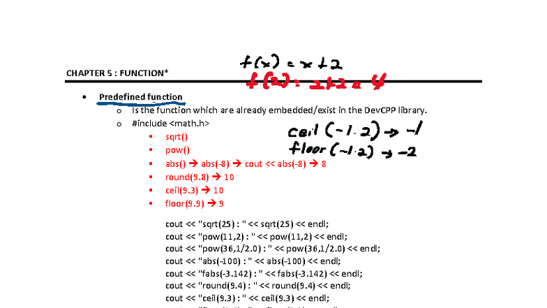 CSC126 Chapter 5: Predefined Functions in DevCPP - Studocu