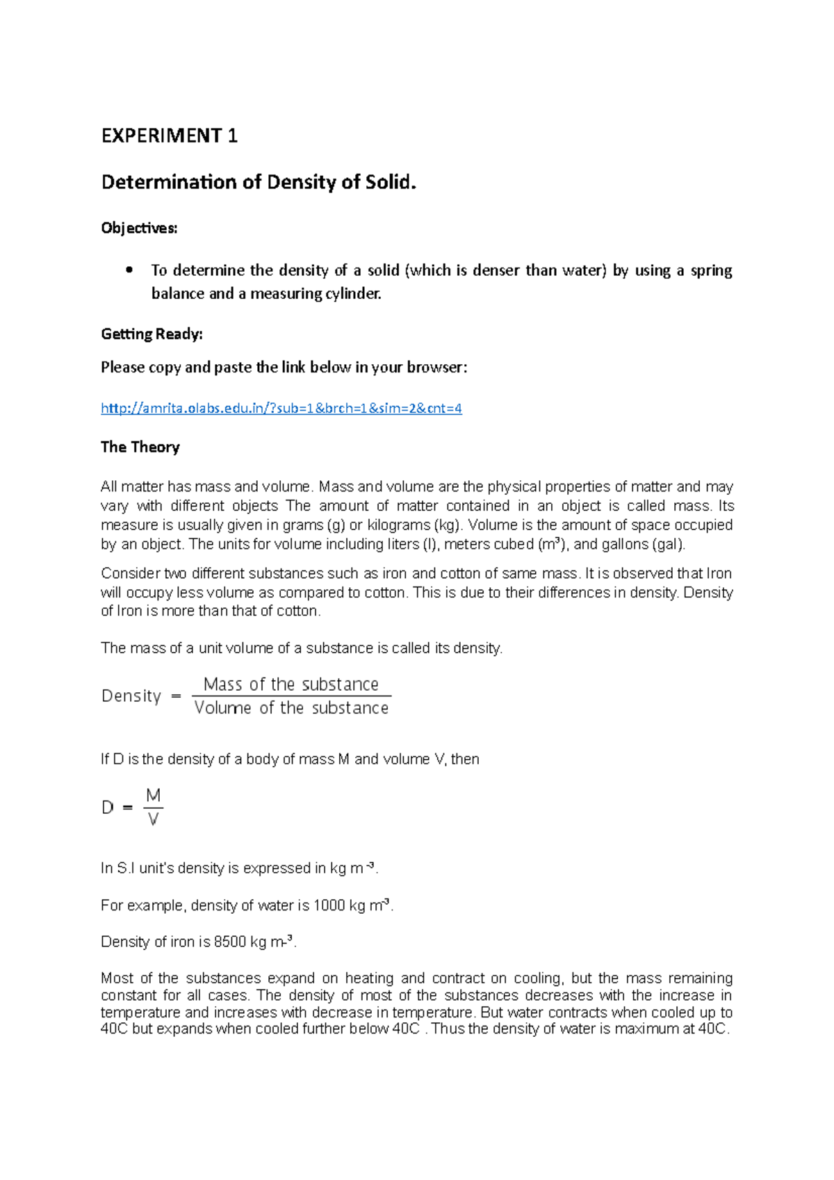 Determination of Density of Solid Using Spring Balance - Lab Experiment ...