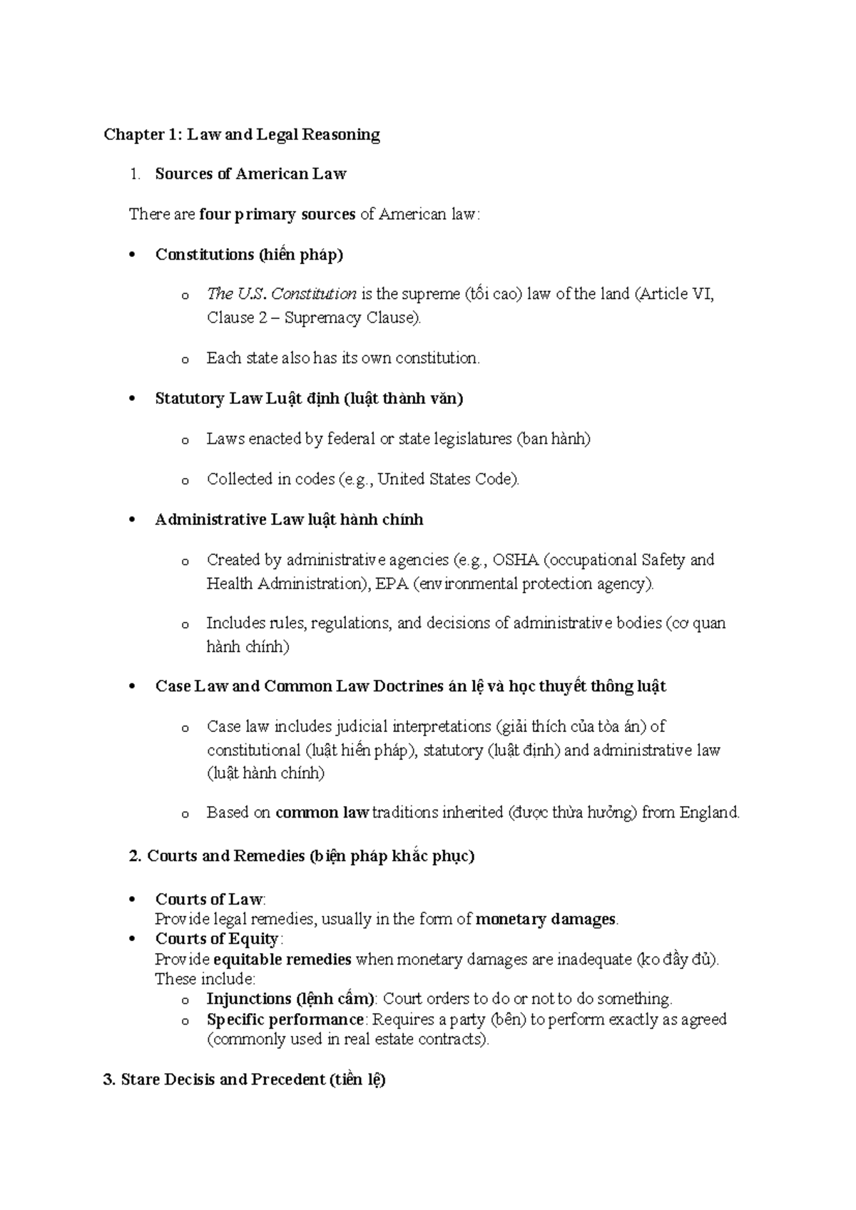 Chapter 1: Law and Legal Reasoning (BL) - Key Concepts and Principles ...