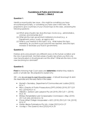 FOUNDATIONS OF PUBLIC AND CRIMINAL LAW TUTORIAL 4 WEEK 5 Q1 & Q2 ...