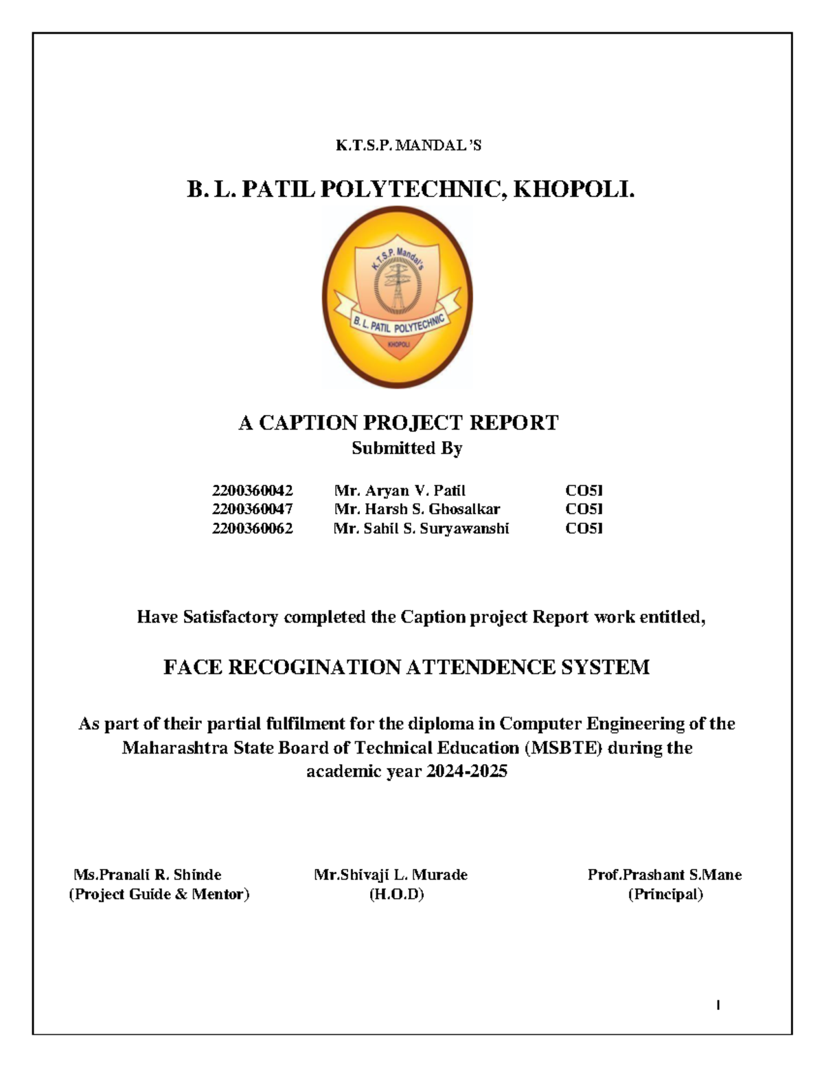 Title: CPP 22058 - Capstone Project on Face Recognition Attendance ...