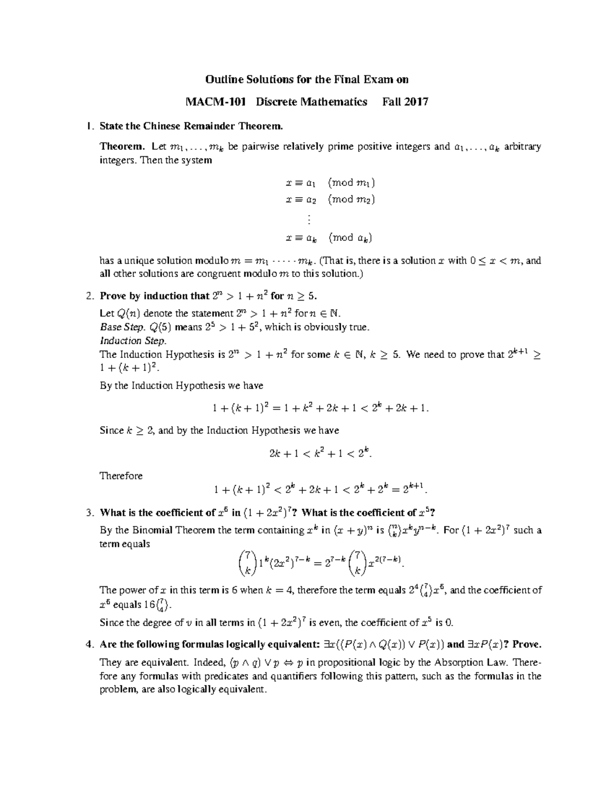 Fexam 17-solutions - solution with practice question - Outline ...