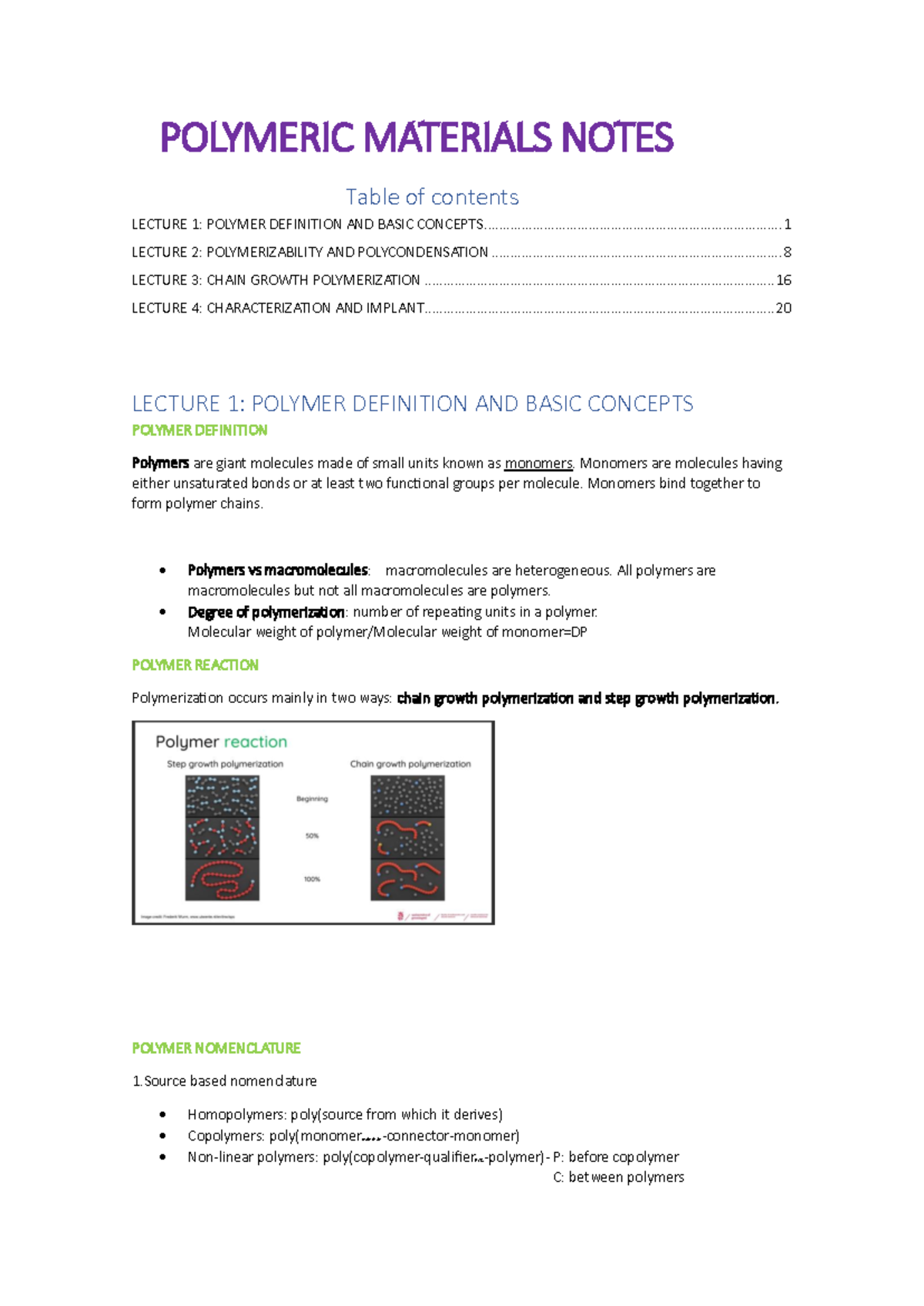 Polymeric Materials Lecture Notes: Concepts & Characterization ...