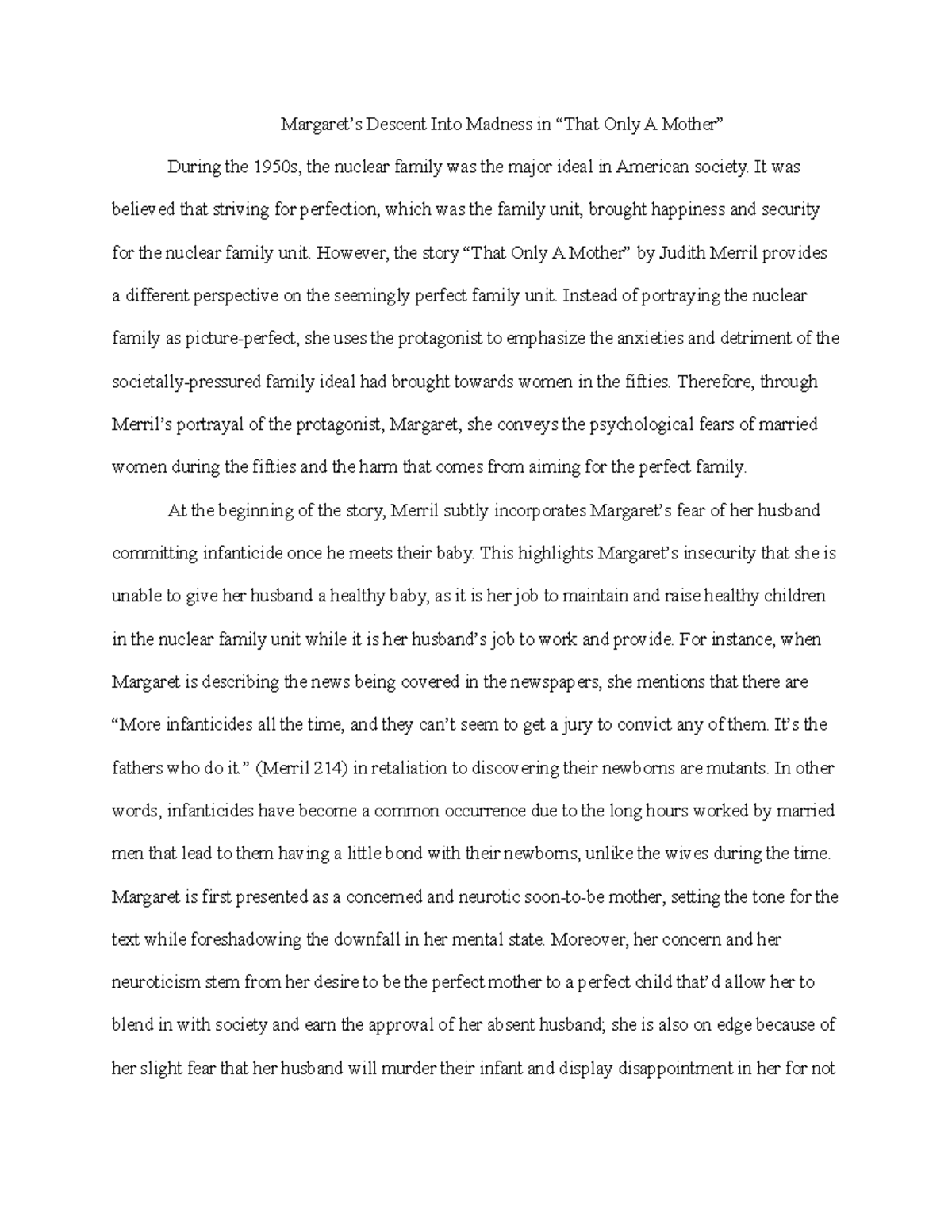Analysis of Margaret's Descent into Madness in 
