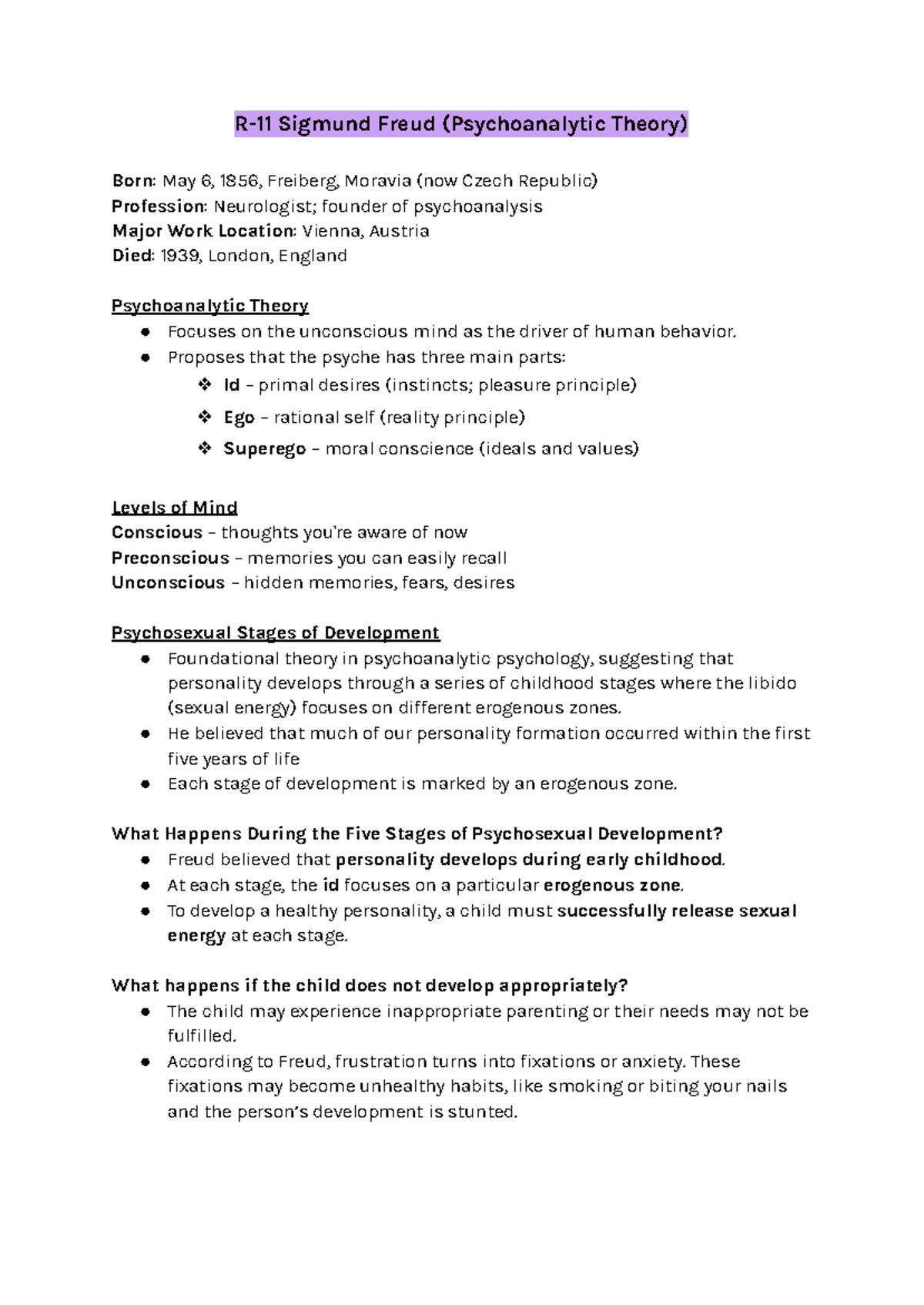 Psychoanalytic & Motivation Theories Review (PSY 101) - Studocu