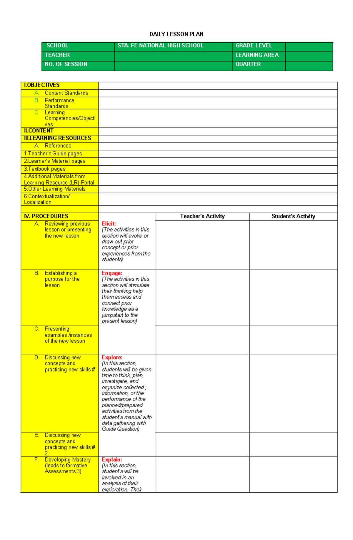 DLP-for-English-10 7Es - DAILY LESSON PLAN SCHOOL STA. FE NATIONAL HIGH ...
