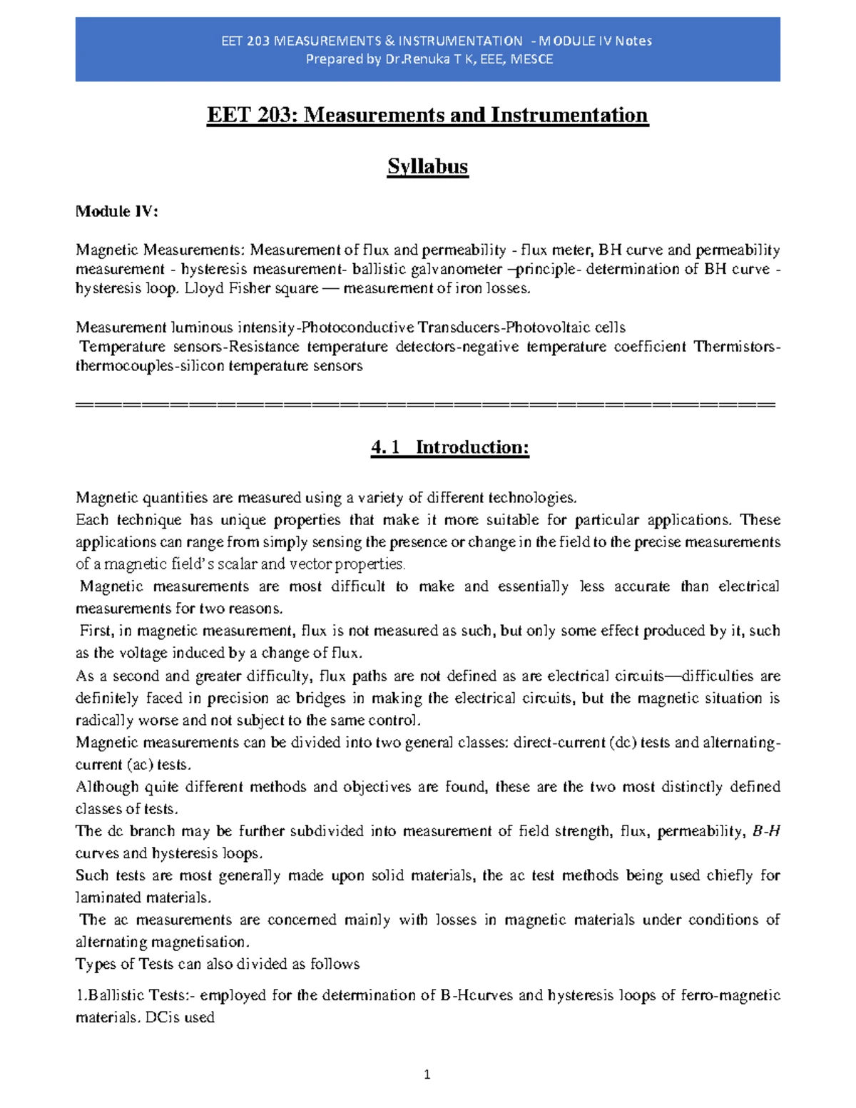 EET 203 Measurements and Instrumentation- Module I - EET 203 ...