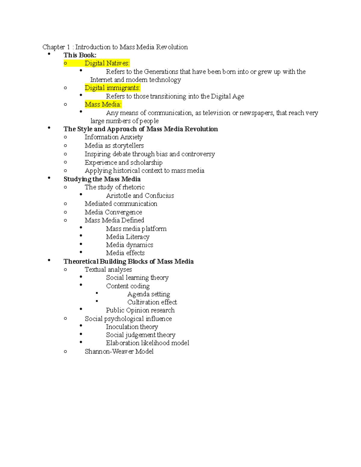 Chapter 1 Notes - The Mass Media Revolution by Prof. Sifferath - Studocu