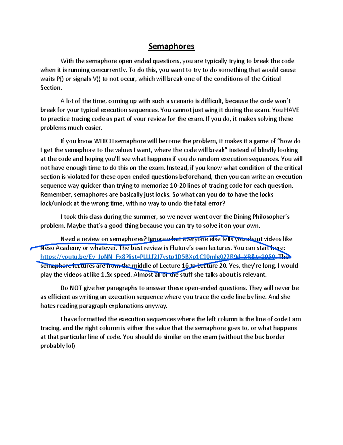 340 - Class Notes on Semaphores: Understanding Critical Sections and ...