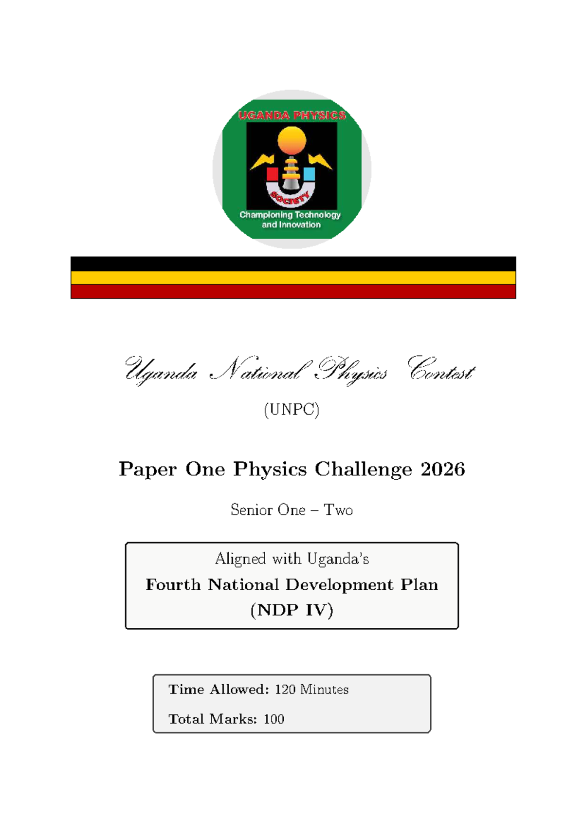 UNPC 2026: Senior One & Two Physics Contest Paper 1 - Studocu