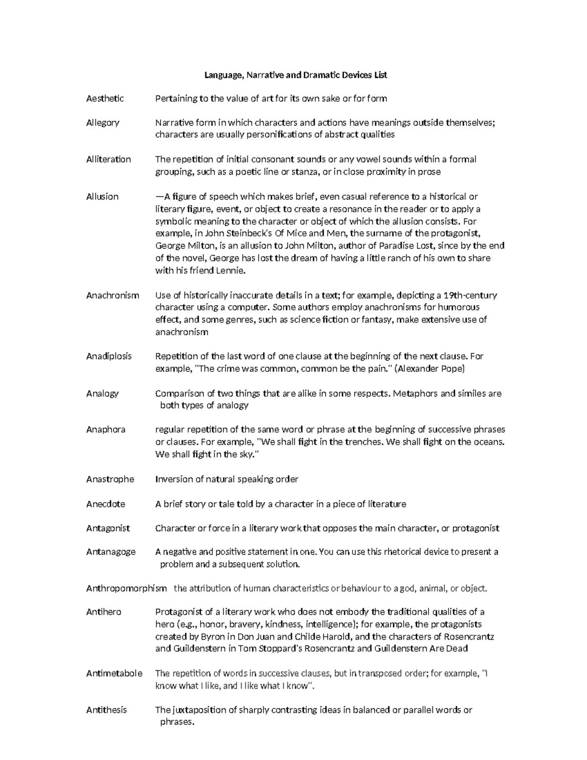 ENG 101: Language, Narrative, and Dramatic Devices Overview - Studocu