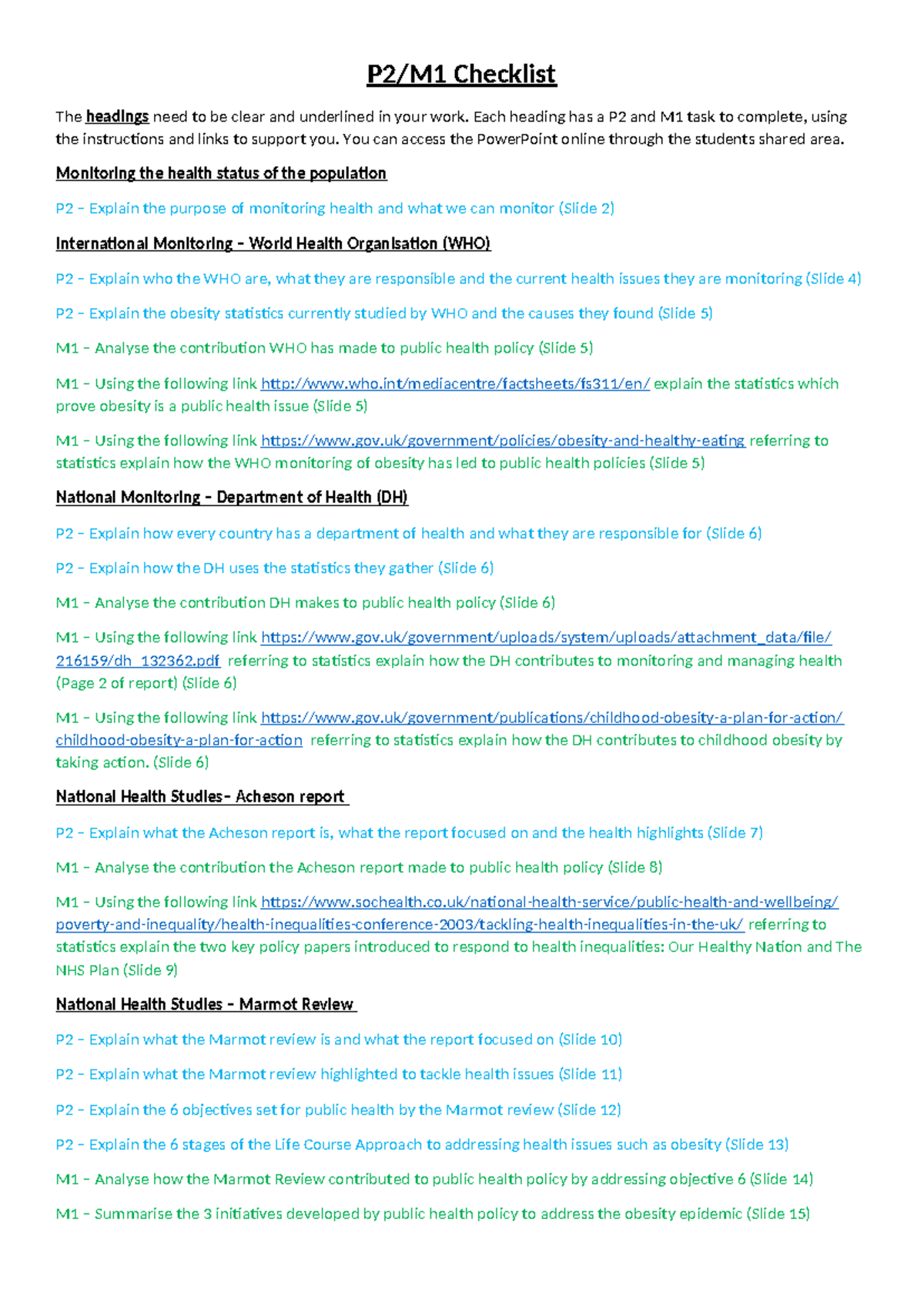 Unit 8 P2 M1 Checklist: Health Monitoring & Policy Analysis Guide - Studocu