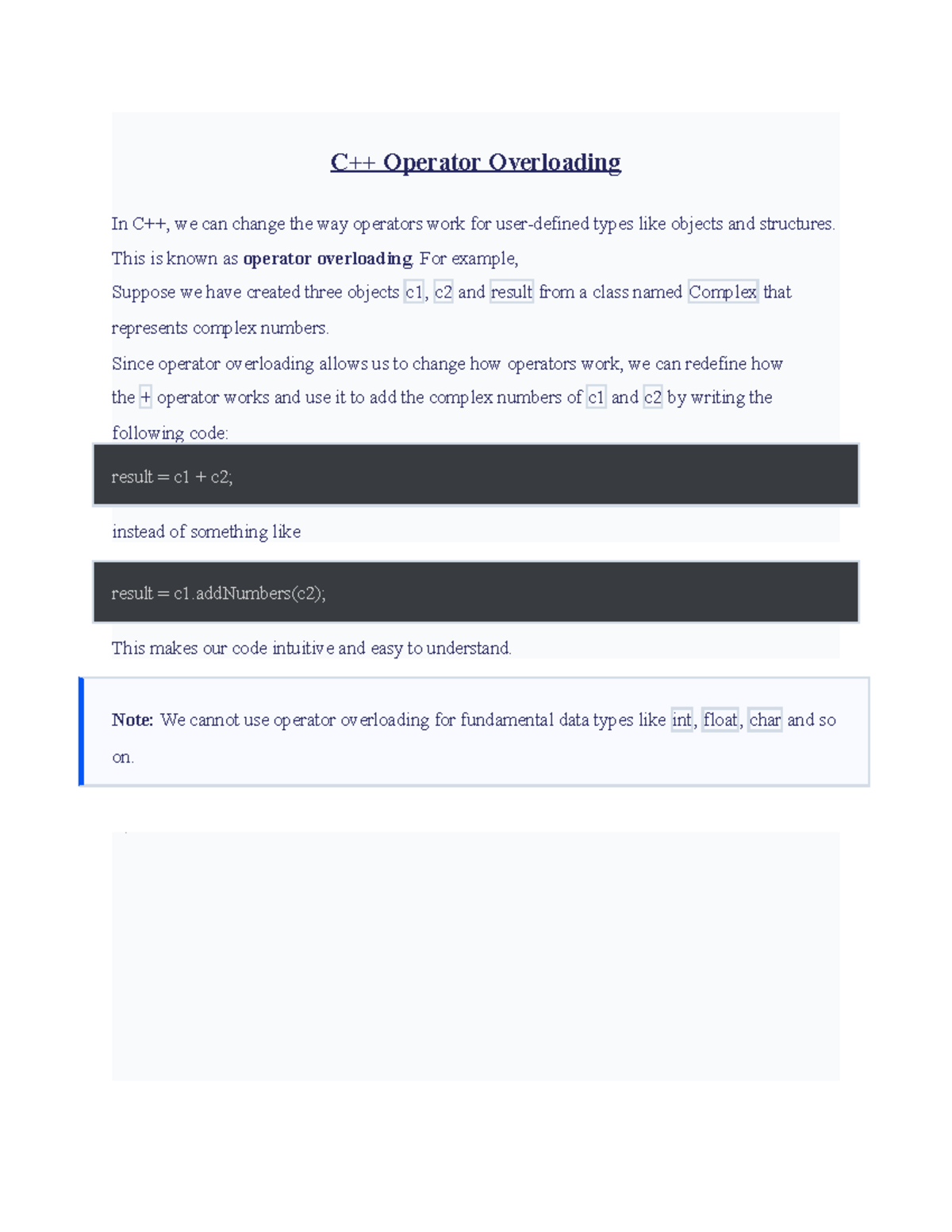 Operator overloading - C++ Operator Overloading In C++, we can change ...