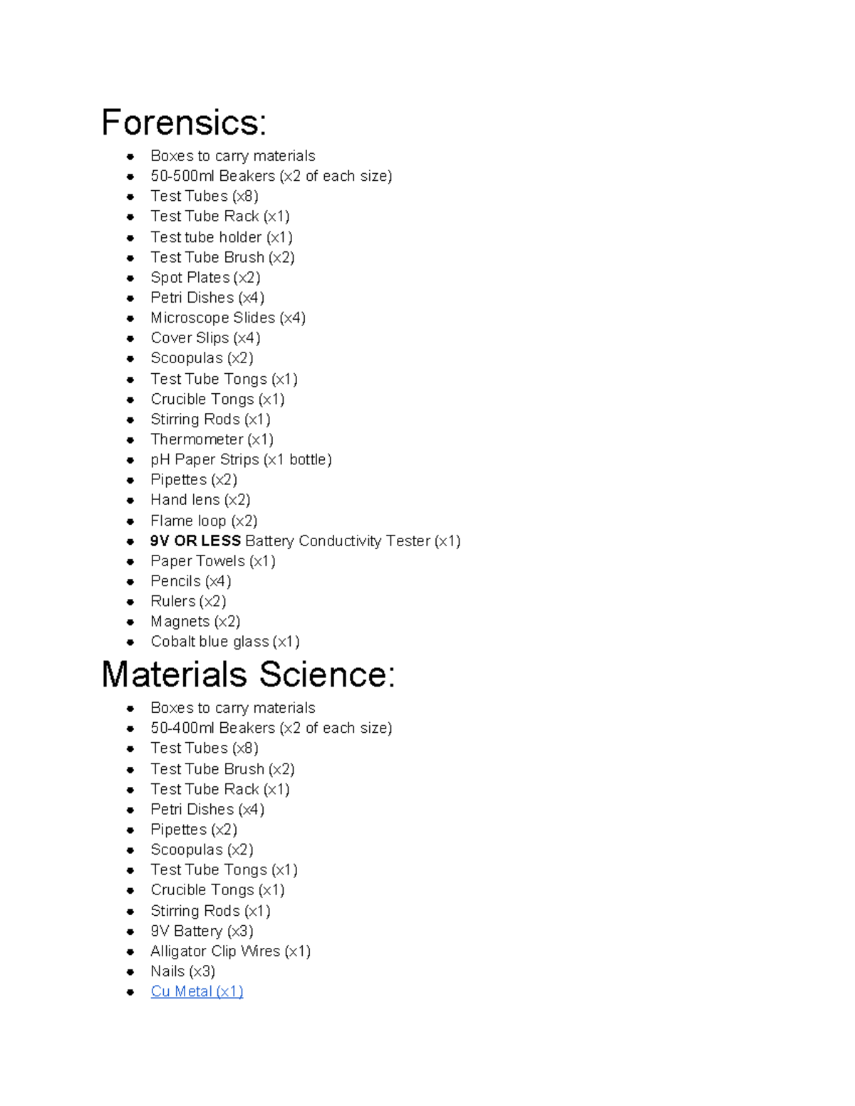 Material Lists for Forensics & Materials Science Events - Studocu