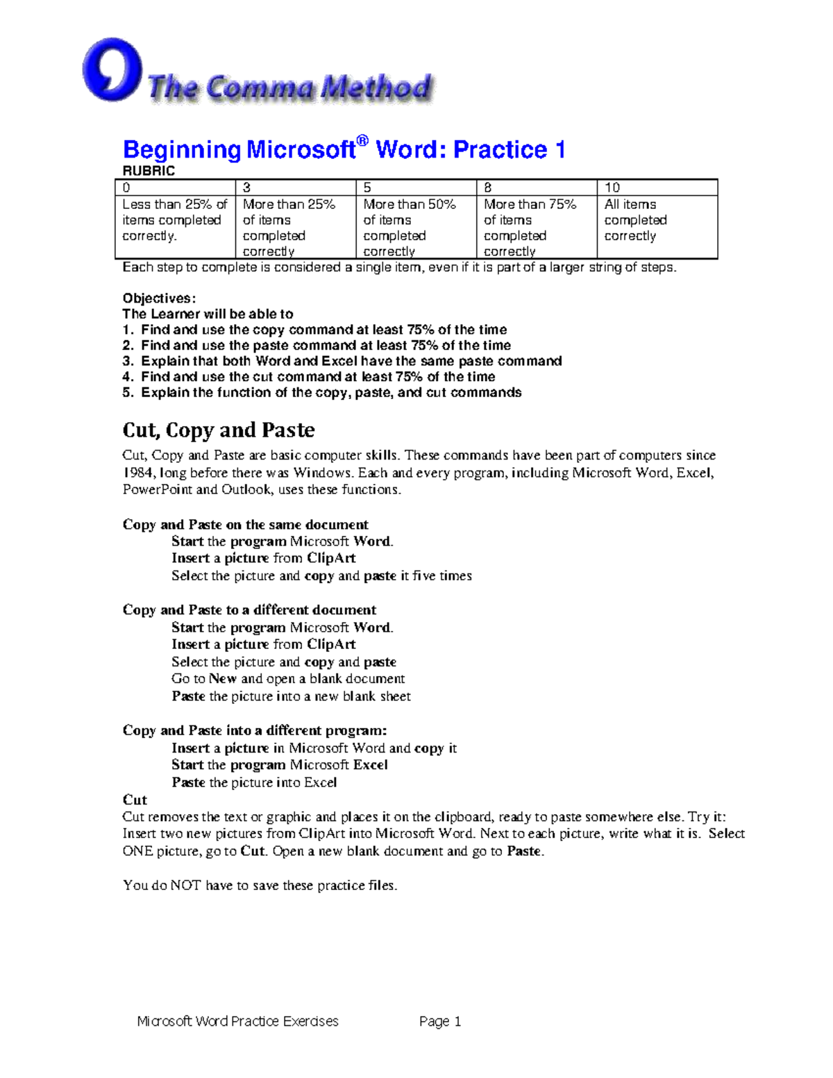 Beginning Microsoft Word Practice Exercises: Basic Skills Training ...