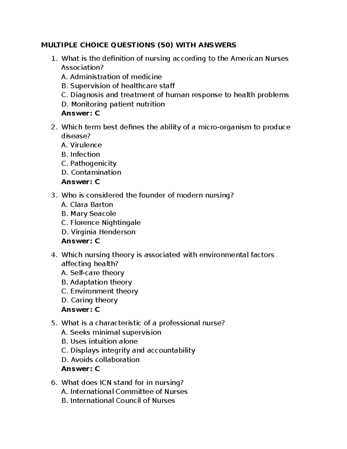 NURS 101: Multiple Choice Questions & Answers for Nursing Fundamentals ...
