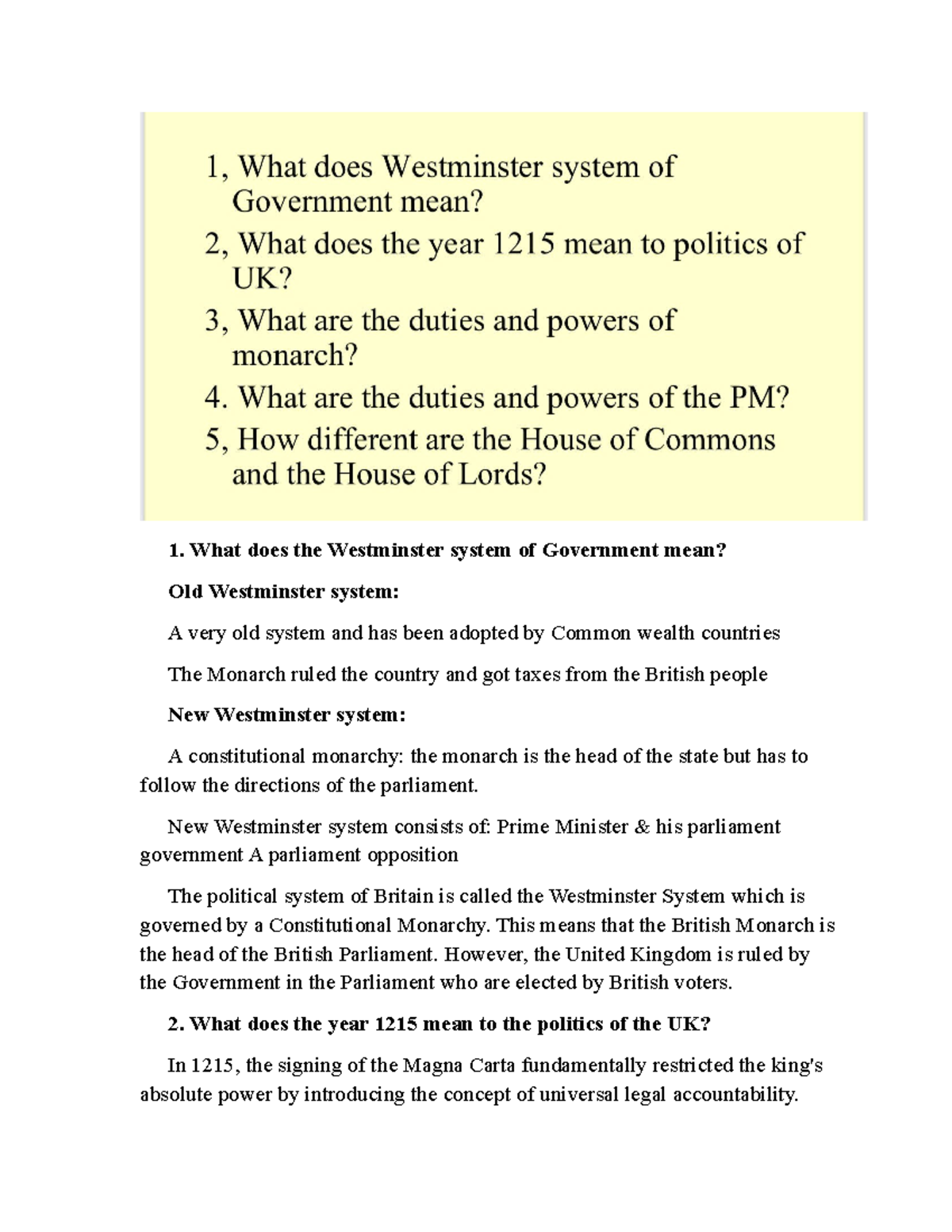 Westminster System of Government: Overview & Key Concepts (abcd) - Studocu
