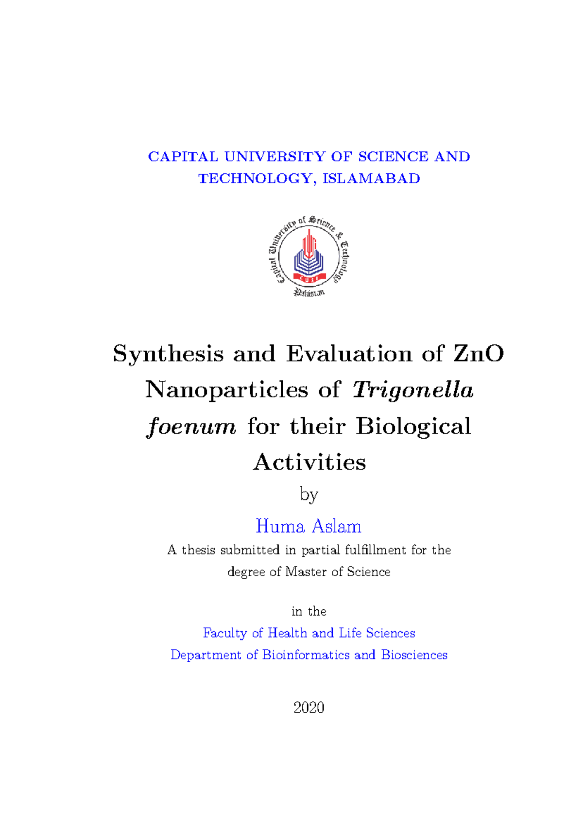 Synthesis and Evaluation of ZnO Nanoparticles from Trigonella foenum ...