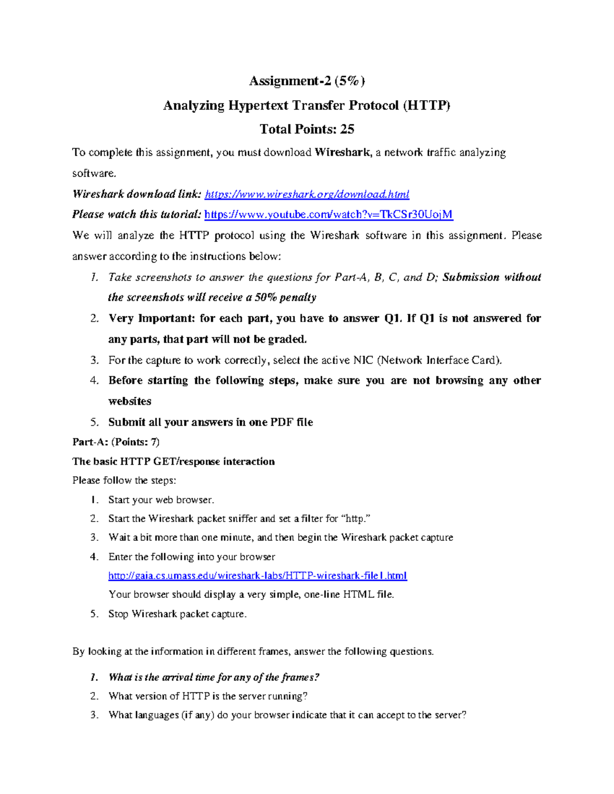 Assignment 2 - Assignment- 2 (5%) Analyzing Hypertext Transfer Protocol ...