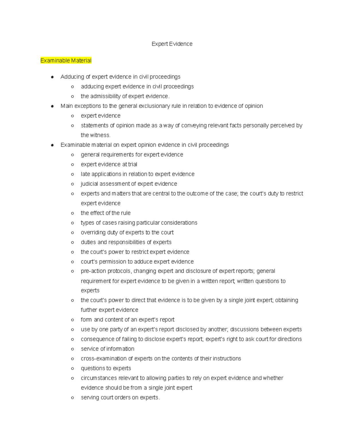 Expert Evidence in Civil Proceedings: Key Concepts and Guidelines - Studocu