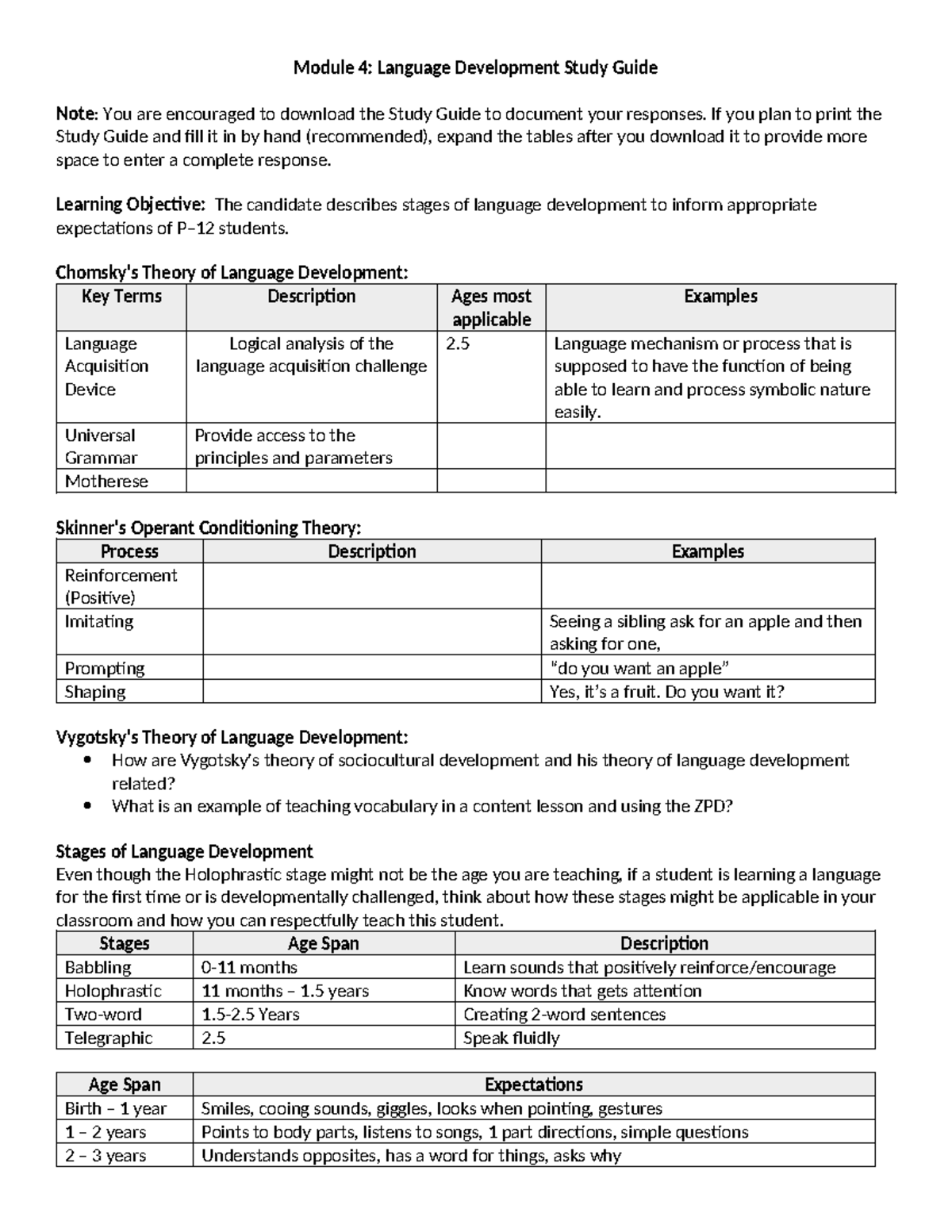 Study Guide Mod 4: Language Development Overview - Studocu
