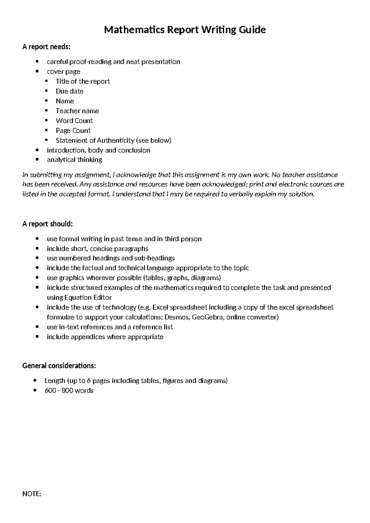 Mathematics Report Writing Guide: Key Elements & Structure - Studocu
