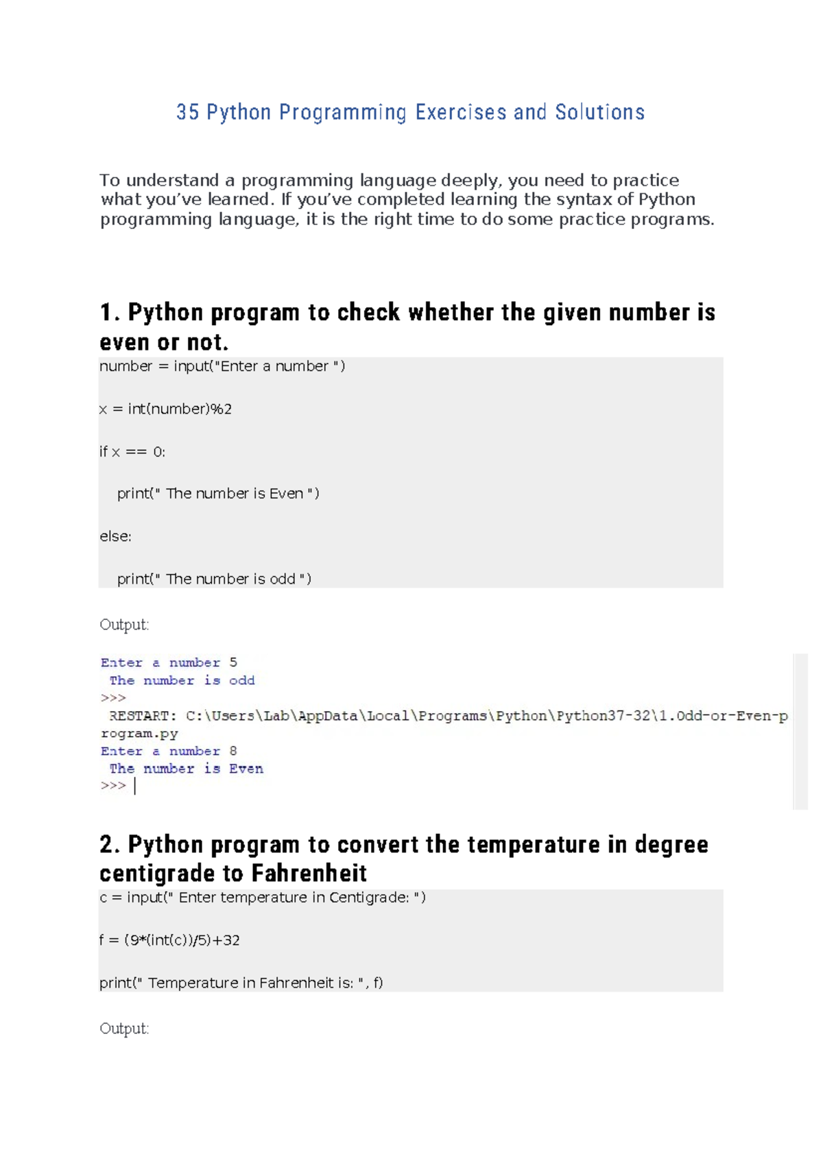 35 Python Programming Exercises & Solutions for Practice - Studocu