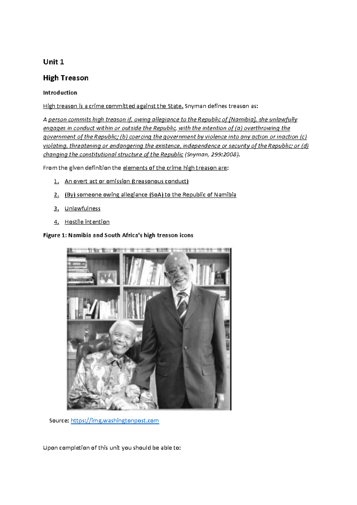 Study Guide on High Treason & Criminal Law - CL 101 - Studocu