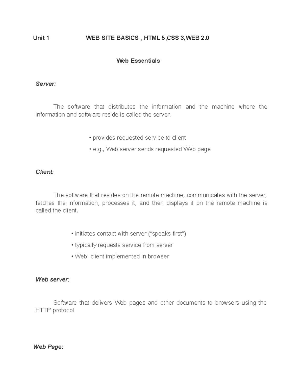 IT8501 Notes Unit - 1 - Unit 1 WEB SITE BASICS , HTML 5,CSS 3,WEB 2 ...