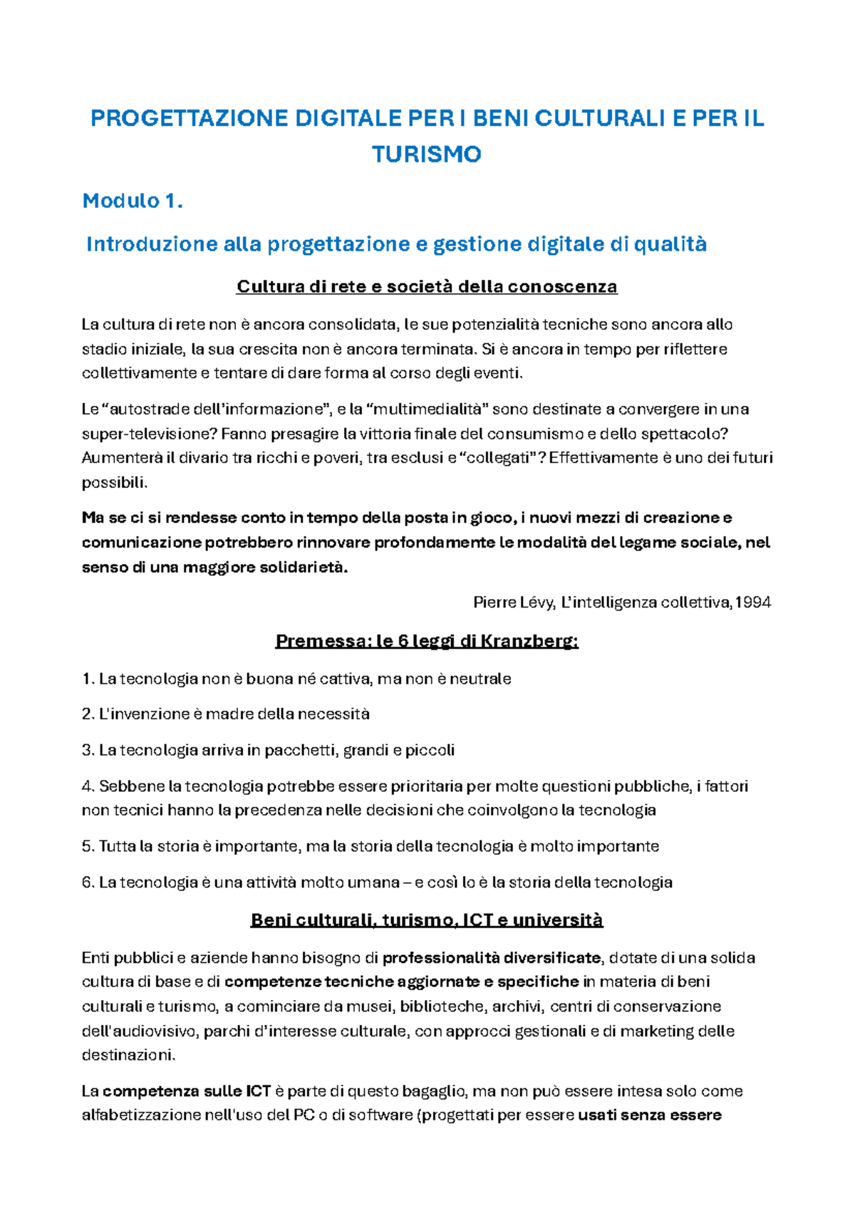 Progettazione Digitale per Beni Culturali e Turismo - Modulo 1 - Studocu