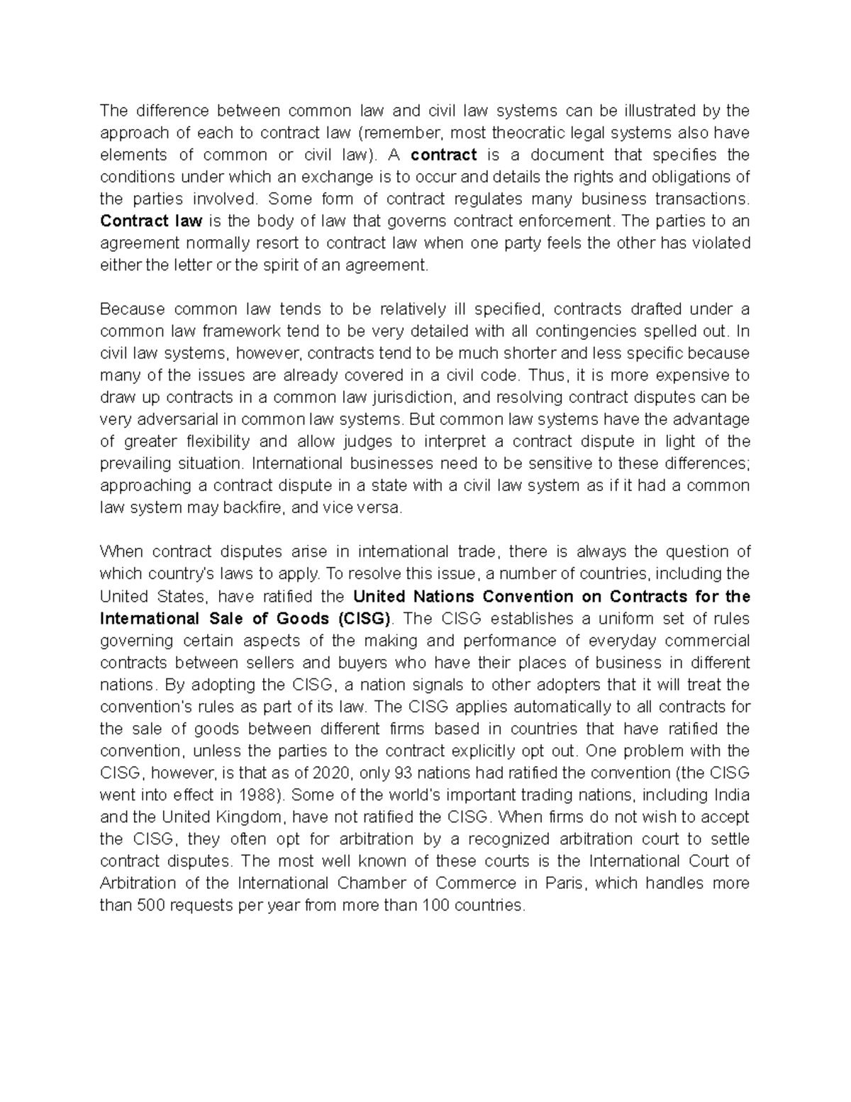 Contract Law: Common vs. Civil Law Systems (Arbitration - SDF) - Studocu